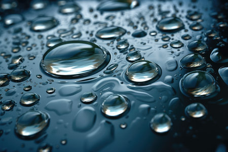 Water drops on a dark background. Shallow depth of field.の素材