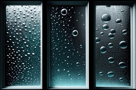 Water drops on window. Water drops on glass. 3D illustrationの素材