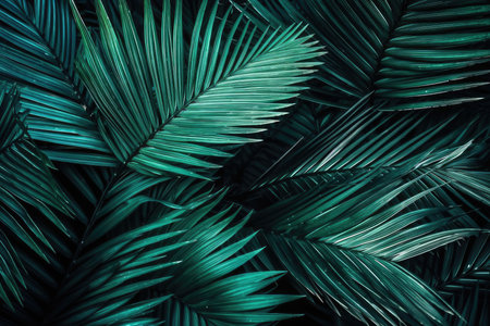 Tropical green palm leaves background. Nature and environment concept.の素材