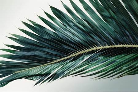 Green palm leaf on white background with copy space for your text.の素材