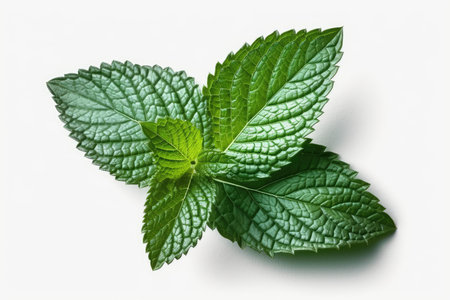 Fresh mint leaves isolated on white background. Top view. Flat lay.の素材