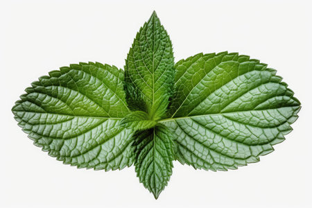 Peppermint leaves isolated on white background. Mint leaves close up.の素材
