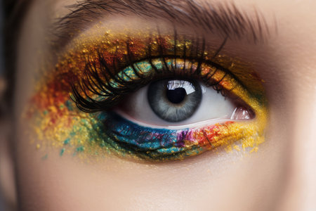 Close-up of beautiful female eye with multicolor makeup.の素材