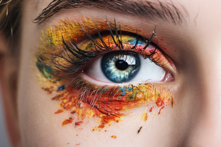 Close-up of beautiful woman's eye with creative make-upの素材