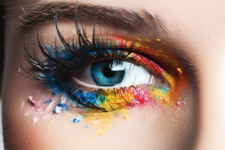 Close-up of beautiful female eye with multicolored makeup.の素材