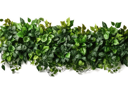 Green ivy wall isolated on white background. Top view. Flat lay.の素材