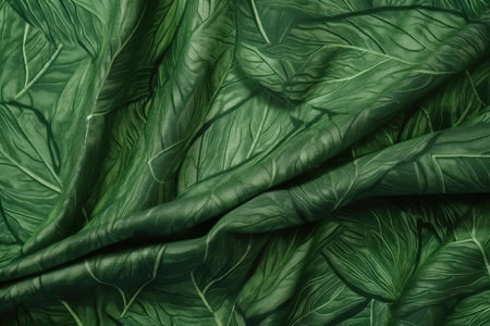 close up of fresh green spinach leaf texture as background, top viewの素材