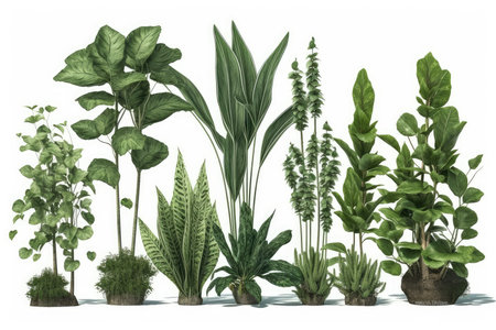 3D rendering of a collection of various plants isolated on white backgroundの素材