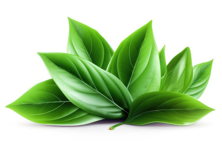 Green leaves isolated on white background. Vector illustration. Eps 10.の素材