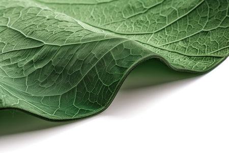 close up of green leaf texture on white background with copy space for textの素材