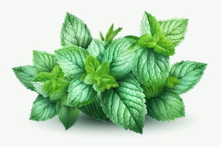 Fresh mint leaves isolated on white background. Mint leaves top view.の素材