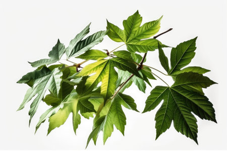 Green leaves on a white background, close-up, isolated.の素材
