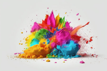 Colorful holi powder explosion on white background. 3d renderingの素材