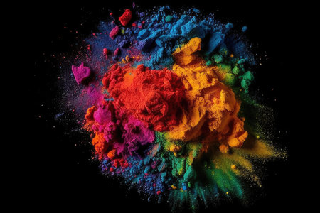 Colored powder explosion on black background. Colorful dust cloud.の素材