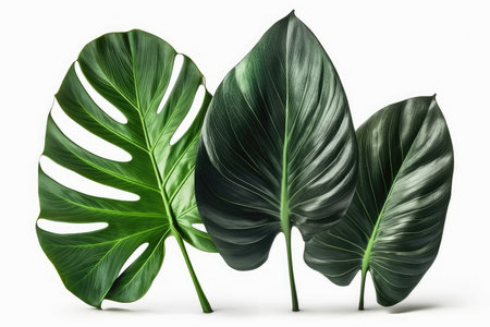 Monstera leaves isolated on white background. 3d render illustration.の素材