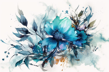 Watercolor floral background with blue flowers. Hand drawn watercolor illustration.の素材