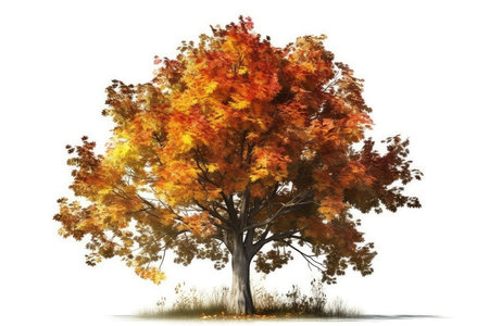 Autumnal tree isolated on white background 3D Illustration.の素材