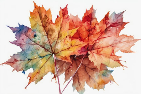 Watercolor autumn maple leaves isolated on white background. Hand drawn illustrationの素材