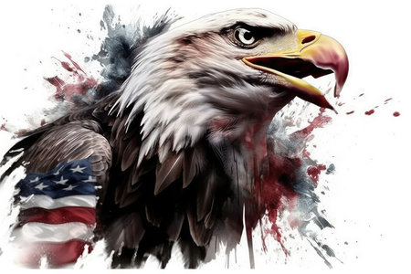 American eagle with grunge splashes on white background - digital illustrationの素材