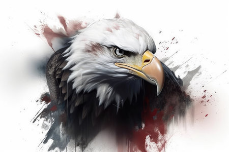 Bald Eagle with blood splatter and white background, digital paintingの素材