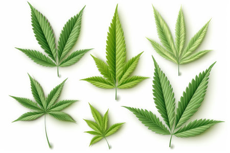 Cannabis leaves set. Realistic illustration of cannabis leaves vector set for web designの素材