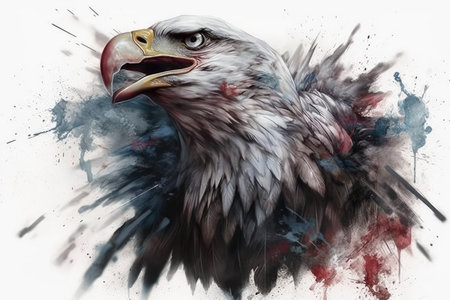 Digital painting of a Bald Eagle with splashes of watercolor.の素材