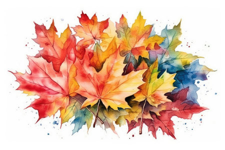 Watercolor autumn maple leaves isolated on white background. Hand drawn illustrationの素材