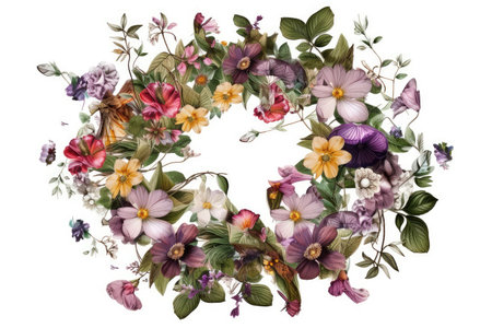 Hand drawn watercolor floral wreath. Isolated on white background.の素材
