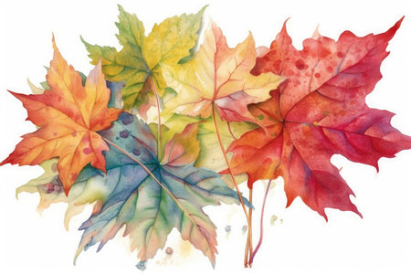 Watercolor autumn maple leaves isolated on white background. Hand drawn illustration.の素材