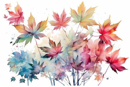 Watercolor autumn maple leaves isolated on white background. Vector illustration.の素材