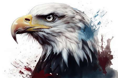 Eagle portrait with grunge splashes on white background. Digital illustration.の素材
