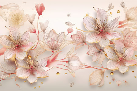 Elegant background with cherry blossom flowers. Vector illustration.の素材