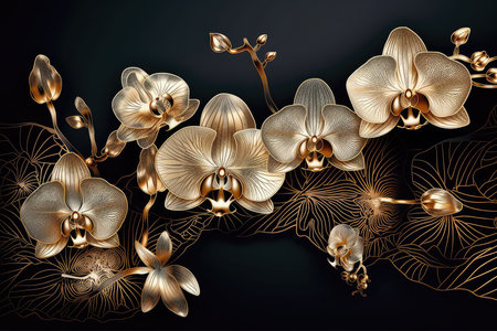 Orchid flowers on a black background. Floral design elements.の素材