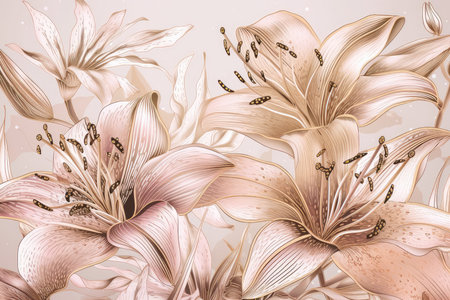 Lily flower background. Hand drawn vector illustration in vintage style.の素材