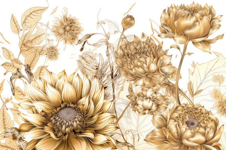 Vintage floral background with sunflowers. Hand-drawn illustration.の素材
