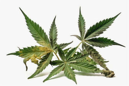 Cannabis leaves isolated on white background. Medicinal indica with CBD.の素材