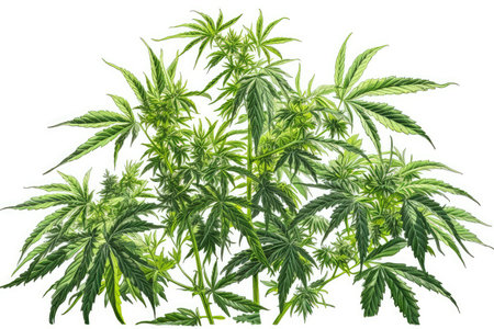 Cannabis leaves isolated on white background. Legal Marijuana cultivation in the home.の素材