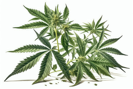 Cannabis leaves isolated on white background. Legal Marijuana cultivation in the home.の素材
