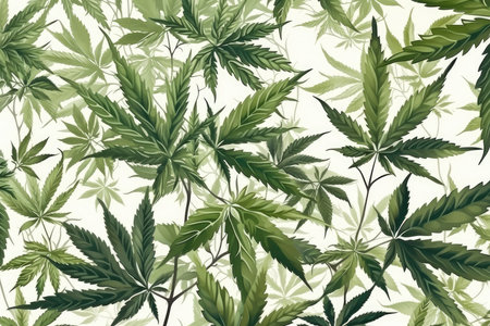Cannabis leaf pattern. Cannabis background. Green leaves of marijuana on a light background.の素材