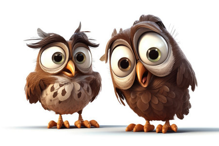 Two cute owls with big eyes isolated on a white background.の素材