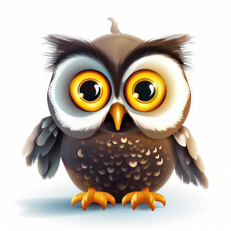 illustration of an owl with big eyes on a white background.の素材