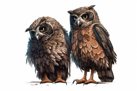 Owls isolated on white background. 3D illustration. 3D rendering.の素材