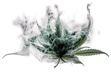 Cannabis leaf with smoke isolated on white backgroundjuana legalization concept,の素材