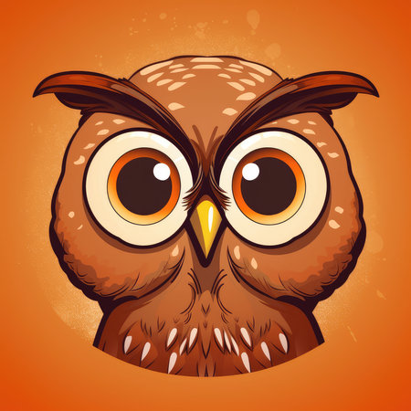 Owl face on orange background. Vector illustration for your design.の素材