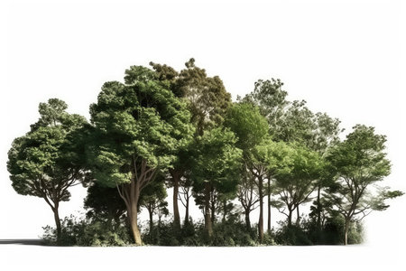 Trees isolated on white background 3D Illustration. Forest landscape.の素材
