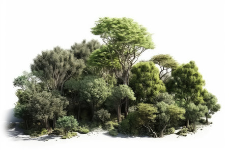 Trees on a white background. 3D rendering. Computer digital drawing.の素材