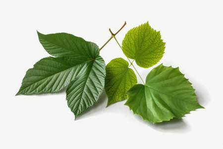 Branch with green leaves isolated on white background. 3d illustrationの素材