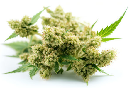 Cannabis buds on a white background. Close-up.の素材