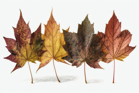 Autumn maple leaves isolated on white background. 3D illustration.の素材