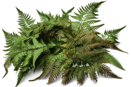 3D digital render of a fern plant isolated on white backgroundの素材